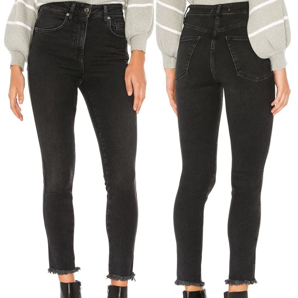 We The Free Black High Rise Jeggings Stretch Raw Hem Free People Jeans 29